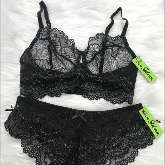 Sam Edelman Other - Nwt-SAM EDELMAN Lace Blk Lurex Bra/Panty Set 32D/M